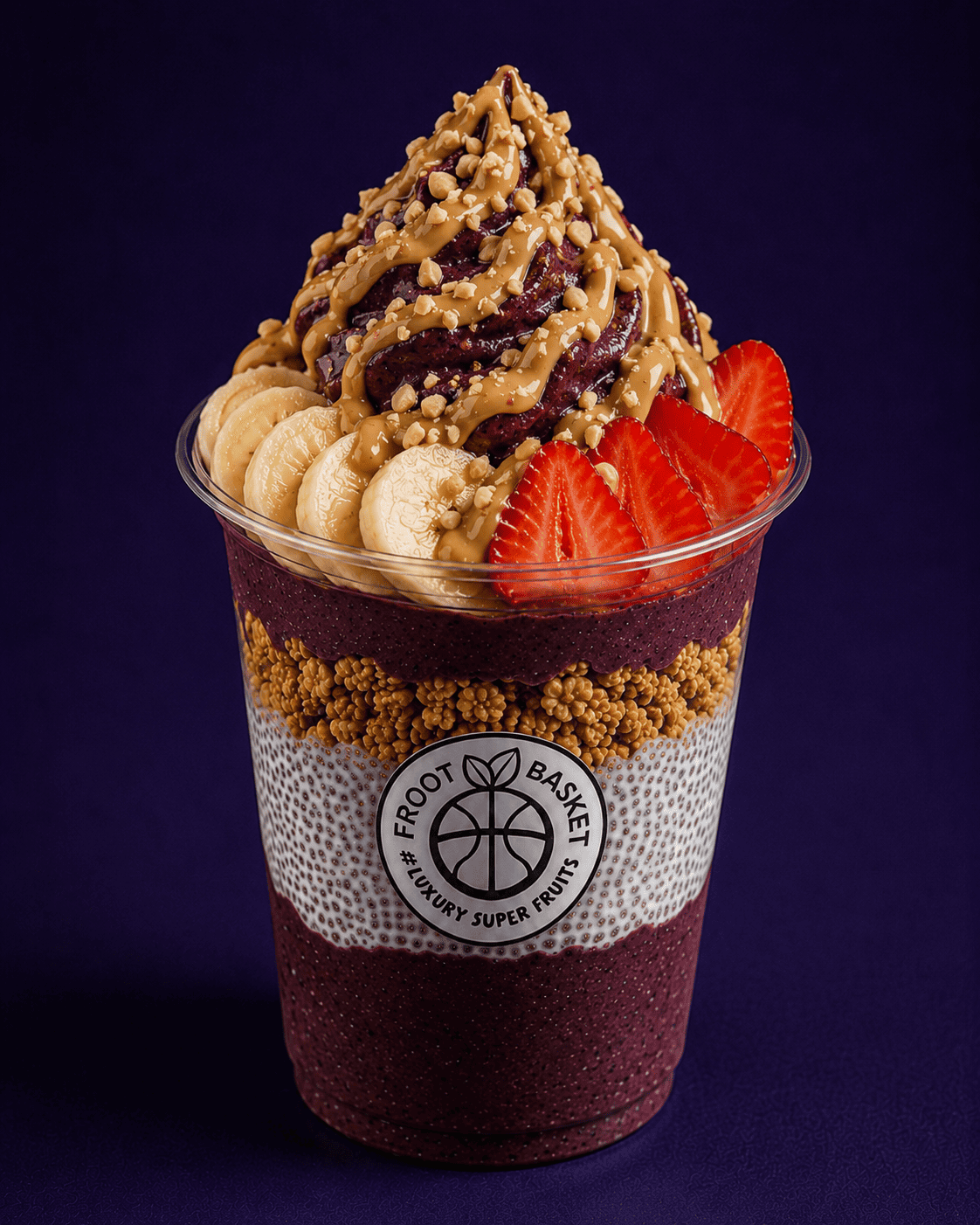 Bueno Açaí Cup – Bueno-Sauce, Mandeln, Banane, Erdbeere · frisch bei Froot Basket in der Markthalle Essen